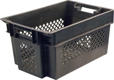 Ящик перфорированный 600×400×300, арт.: 108, объём 50, чёрный, код: 18273
