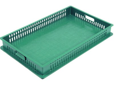 Ящик 740×465×95 мм, дно сплошное, стенки перфорированные, с ручками, объем 23 л., арт.: 404-095-01, зелёный, код: 21855