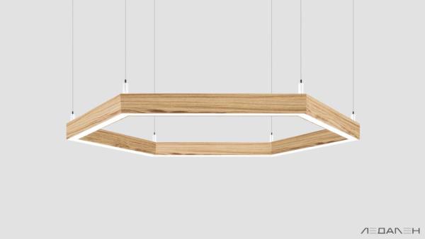 Шестиугольный светильник WOOD HEXAGON 5000K 188W, корпус Ясень оливковый